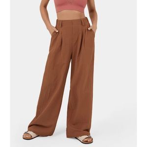 Halara High Waisted Plicated Side Pocket Wide Leg Palazzo Casual Cotton Pants